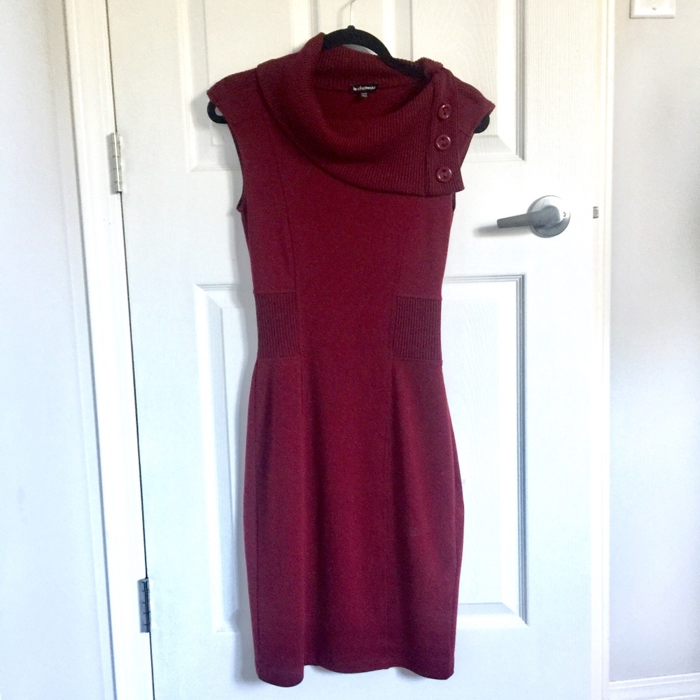 Le Chateau Burgundy Asymmetrical Neck Dress